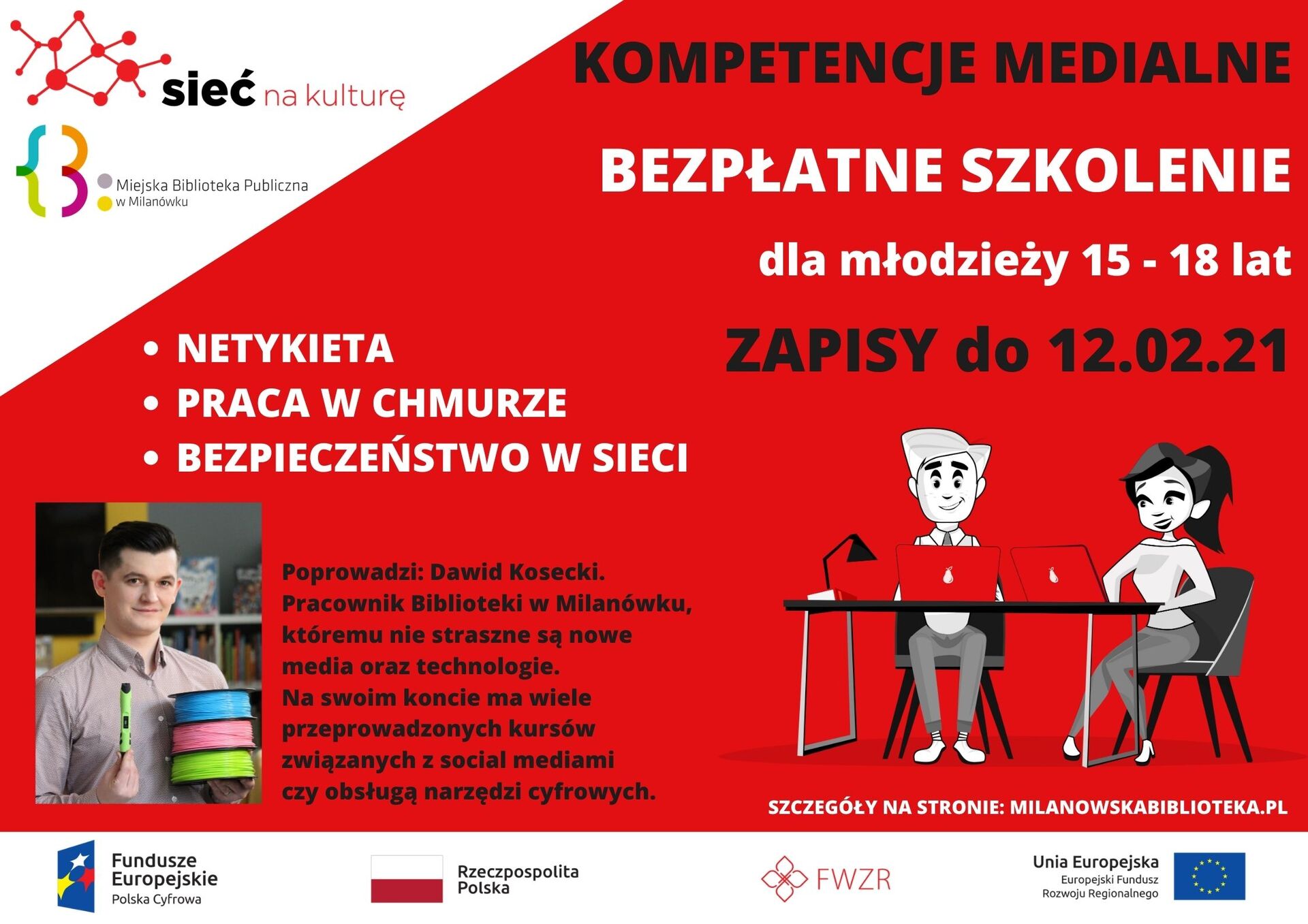 Szkolenie 'Kompetencje medialne' w Bibliotece Miejskiej w Milanówku - plakat