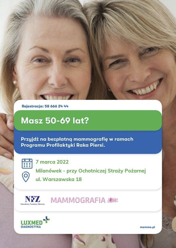 Plakat mammografia w Milanówku - 7 marca 2022