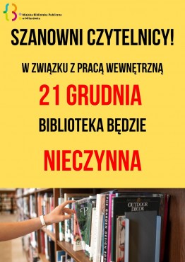 21 grudnia Miejska Biblioteka Publiczna w Milanówku będzie nieczynna  - grafika