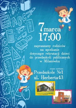7 marca 2024 r. - spotkanie dotyczące rekrutacji dzieci do przedszkoli publicznych w Milanówku - grafika