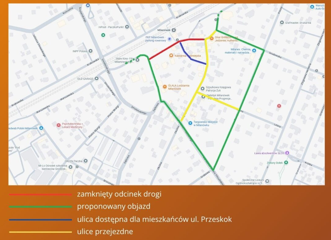 mapa z&nbsp;objazdem
