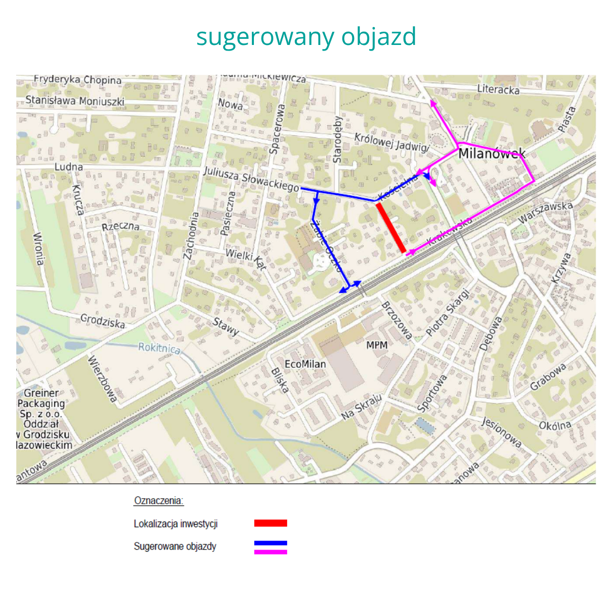 mapa z&nbsp;objazdem