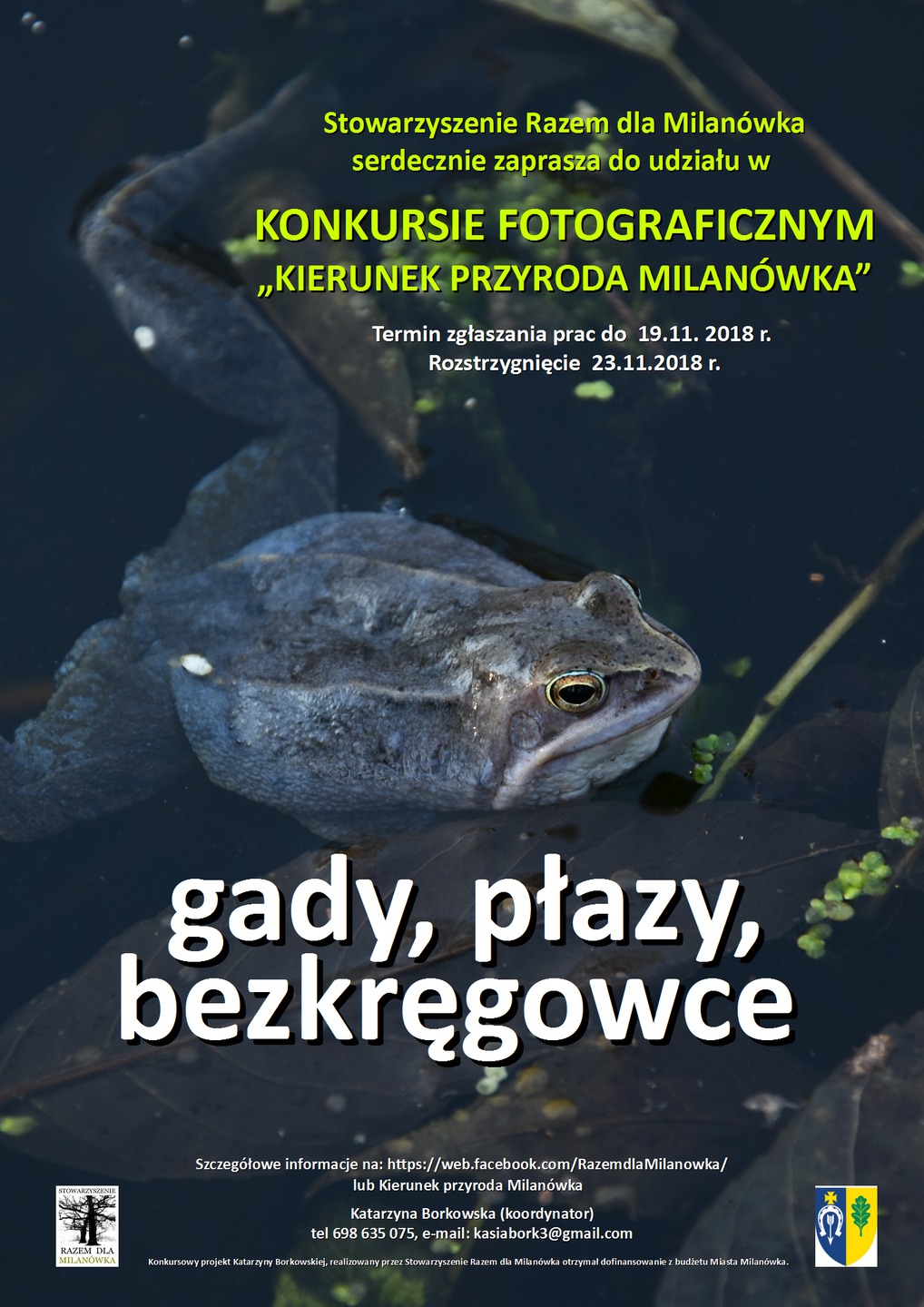 Plakat informujący o konkursie "Kierunek przyroda Milanówka"