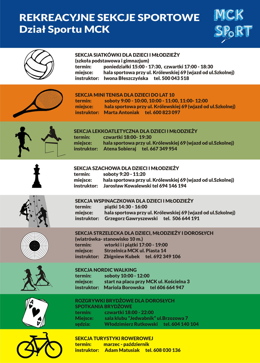 Plakat informujący o sekcjach sportowych