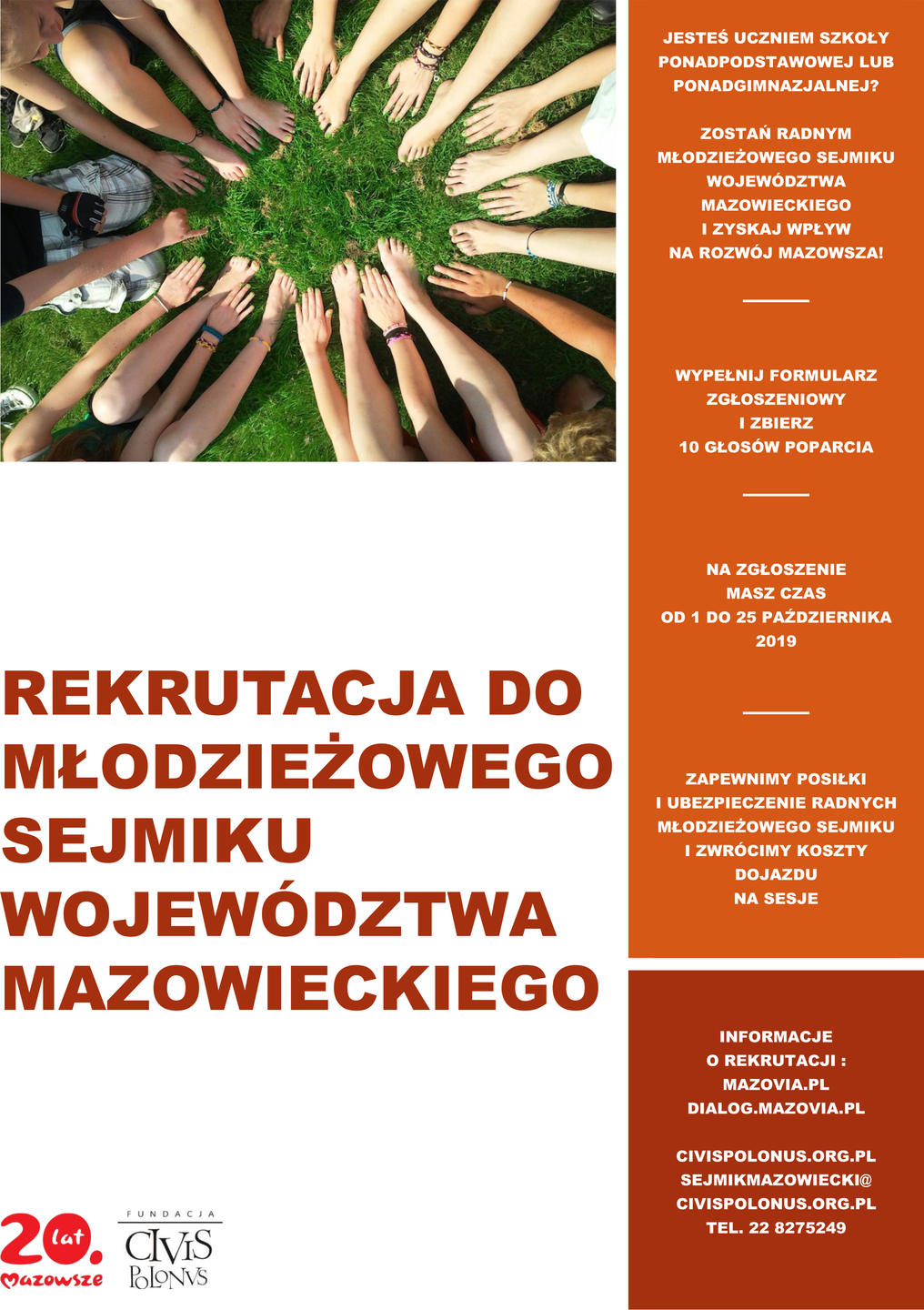 Plakat promującu rekrutację do Rady Młodzieżowego Sejmiku Województwa Mazowieckiego