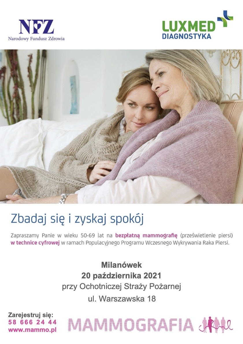 Mammografia w Milanówku - 20 października 2021 - plakat