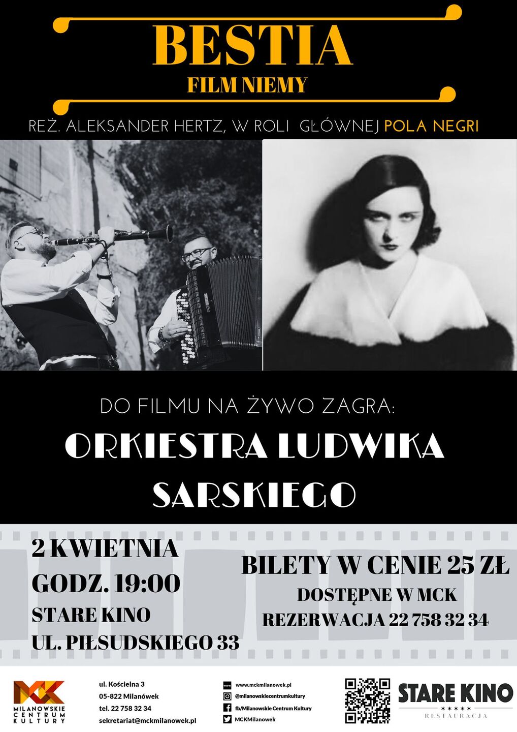 Pola Negri w Starym Kinie z muzyką Orkiestry Ludwika Sarskiego na żywo - plakat