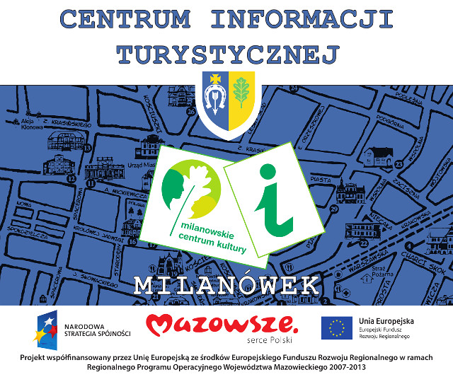 Plakat reklamujący Centrum Informacji Turystycznej w Milanówku