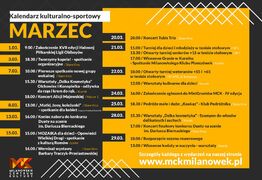 Kalendarz wydarzeń kulturalnych i sportowych MCK - marzec - grafika